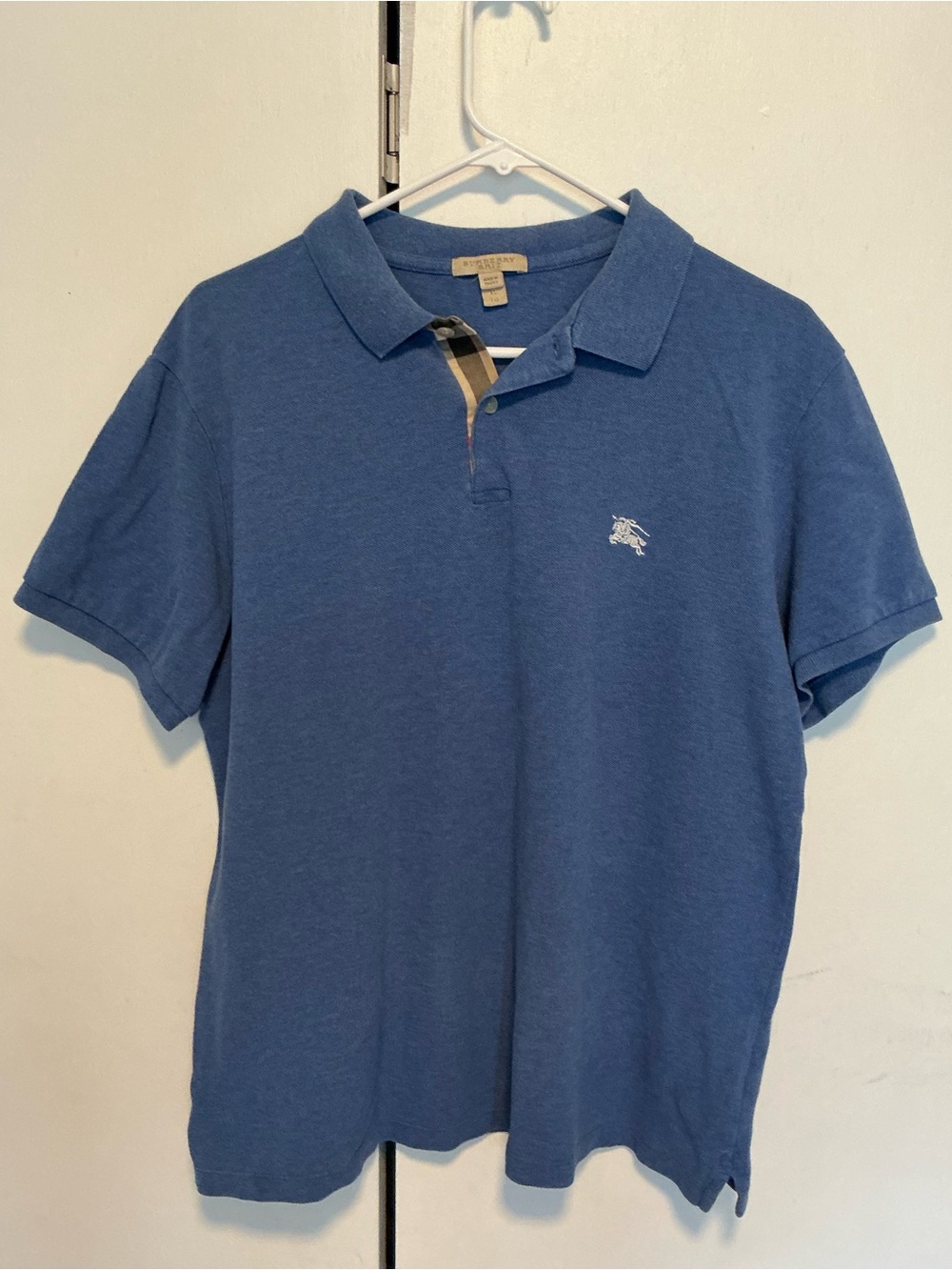 Burberry Blue Polo with Check Placket Accent